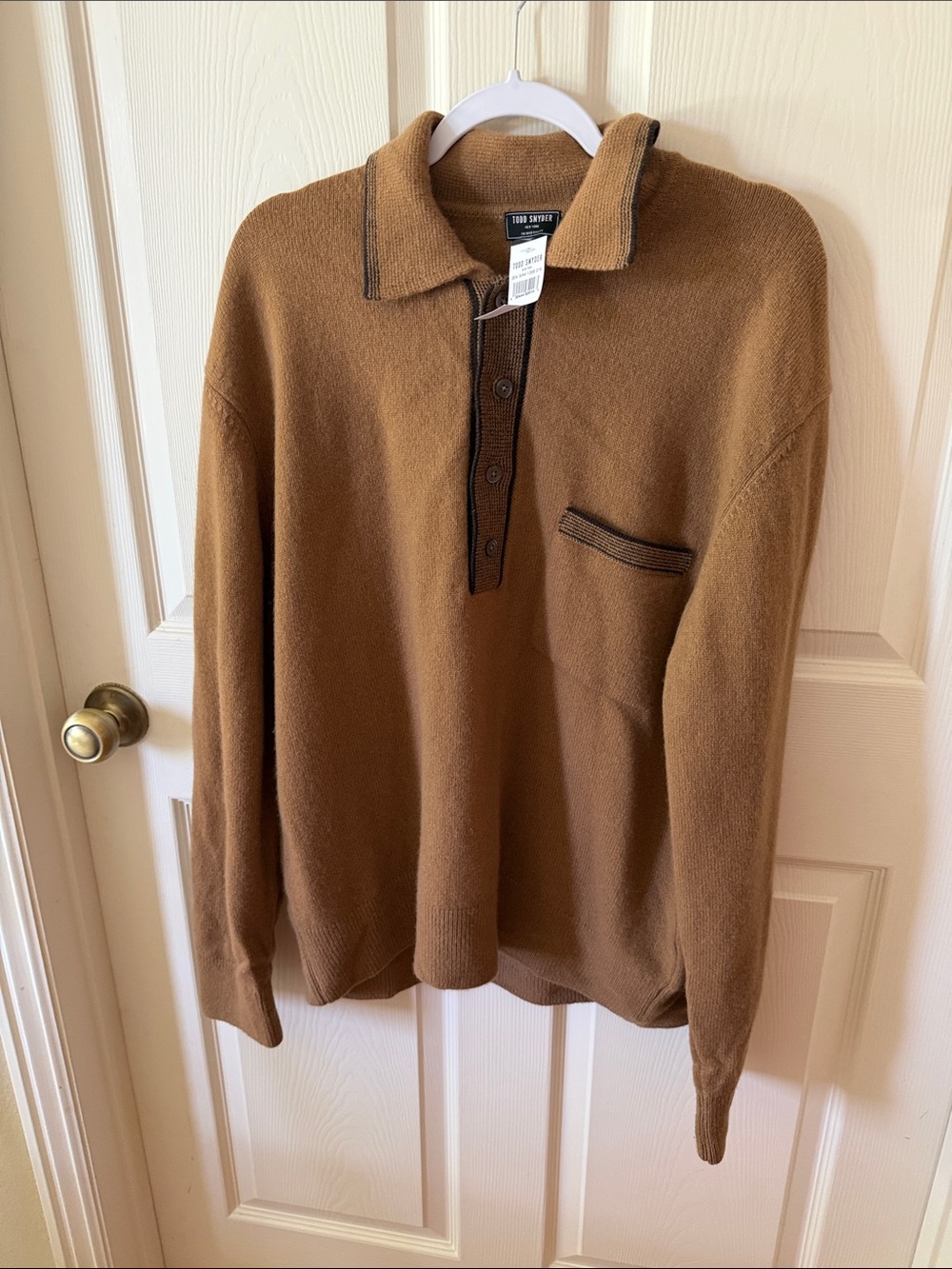 Todd Snyder Camel Brown Polo-Collar Knit Sweater Sz XL.  New. Box50